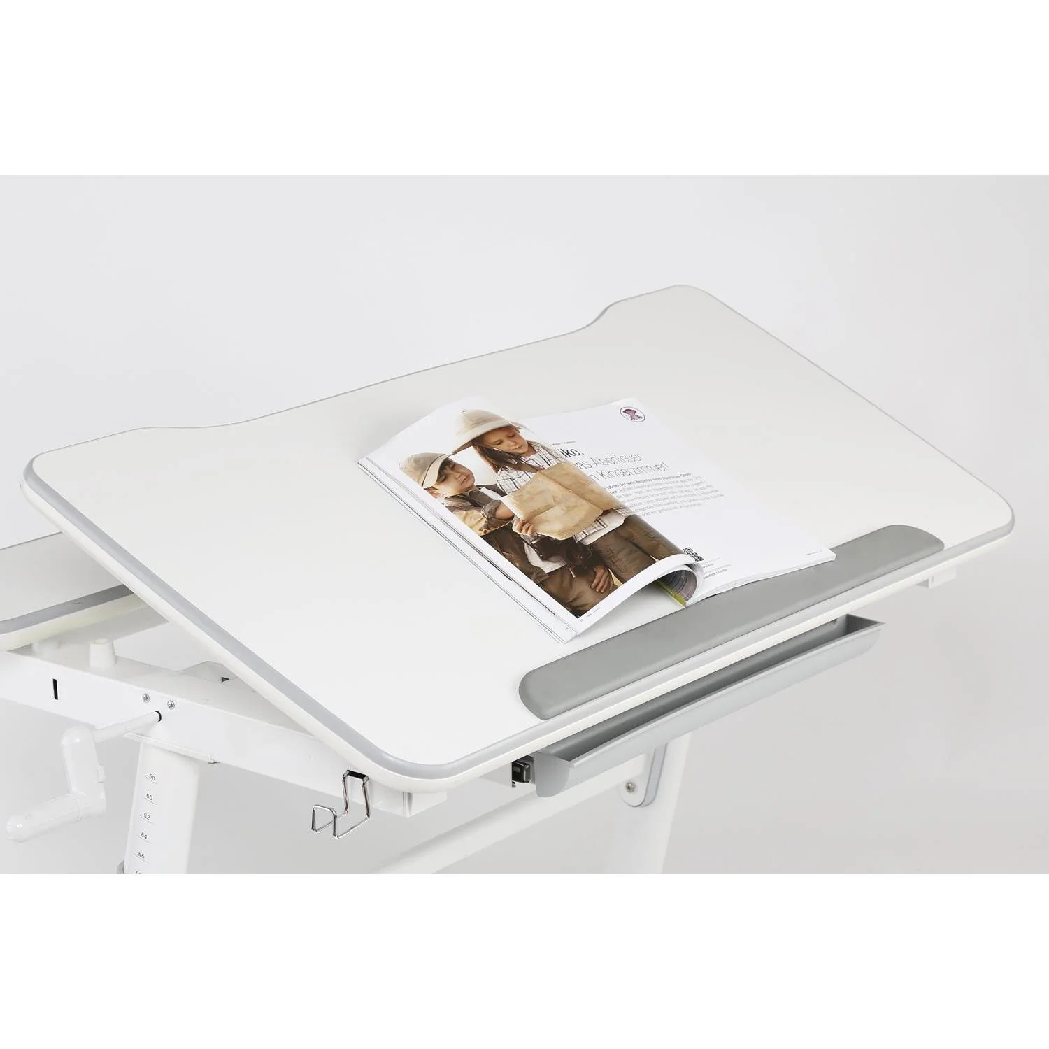Bureau ergonomique pour enfants avec réglage de la hauteur et de l'inclinaison Table d'école pour enfants jusqu'à 100kg Tiroir Crochets pour sacs – Image 4